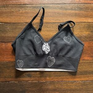 Darc Sport Black Heart-Print Bralette with White Accents